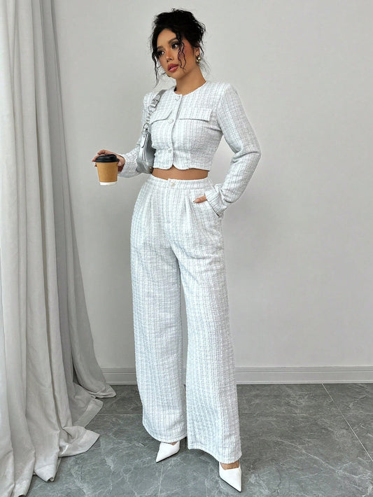 Tweed Pearl Button Suit Set