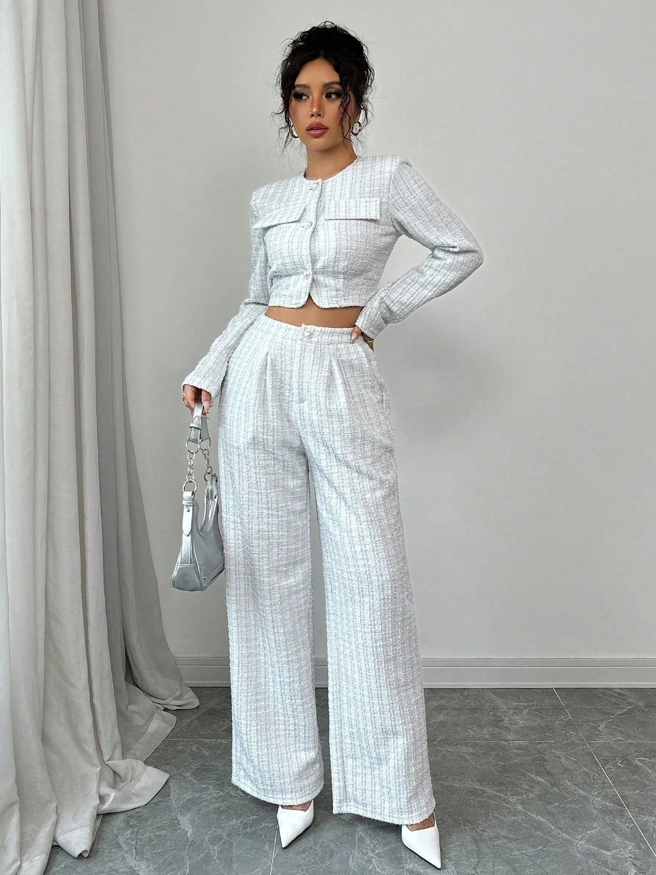 Tweed Pearl Button Suit Set