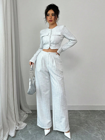 Tweed Pearl Button Suit Set