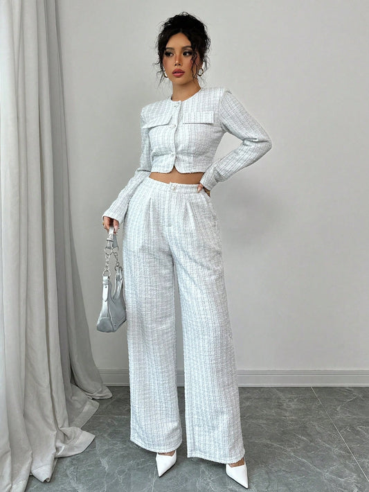 Tweed Pearl Button Suit Set