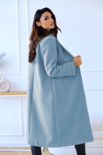 Elegant Double-Breasted Woolen Coat with Lapel