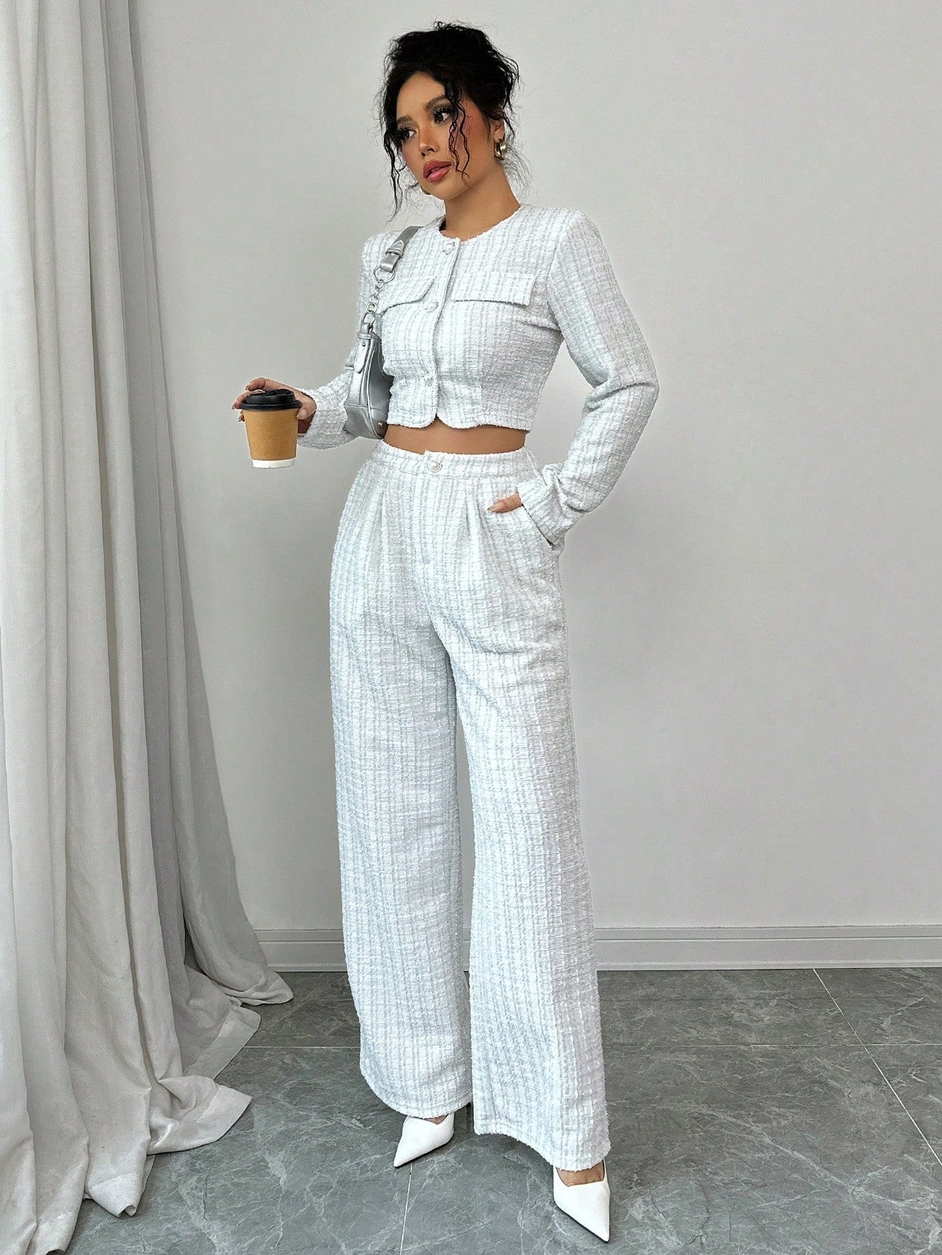Tweed Pearl Button Suit Set