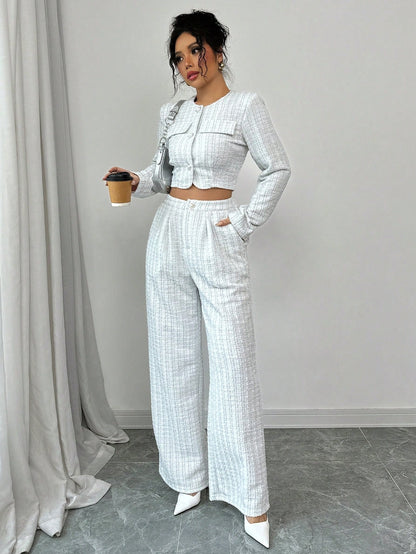 Tweed Pearl Button Suit Set